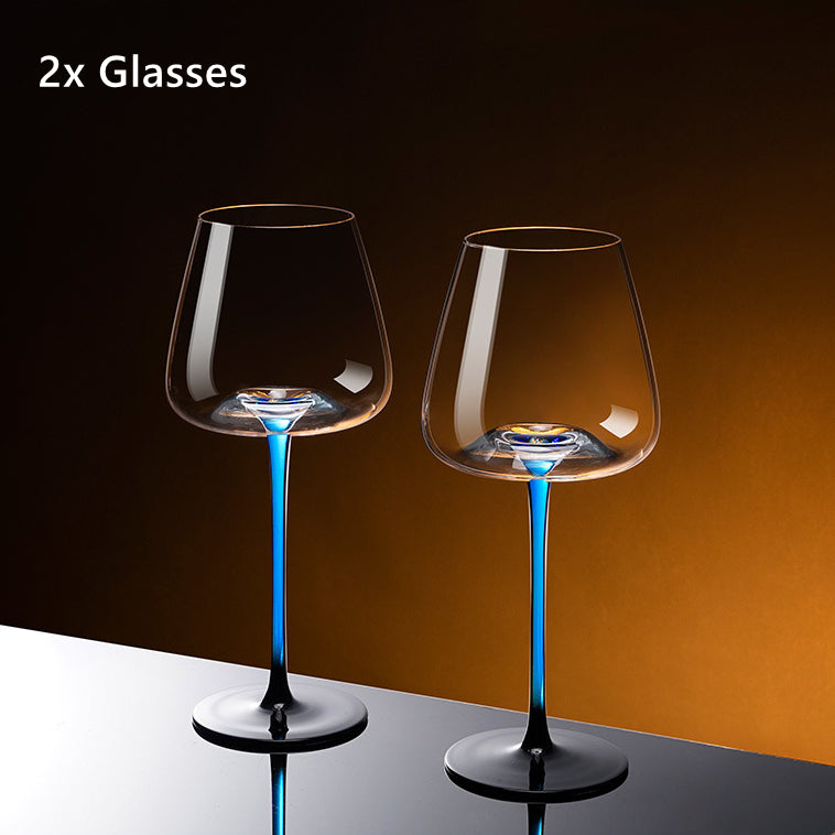 Set de pahare de vin și decantor, pictate manual, albastru cobalt, pentru vin roșu