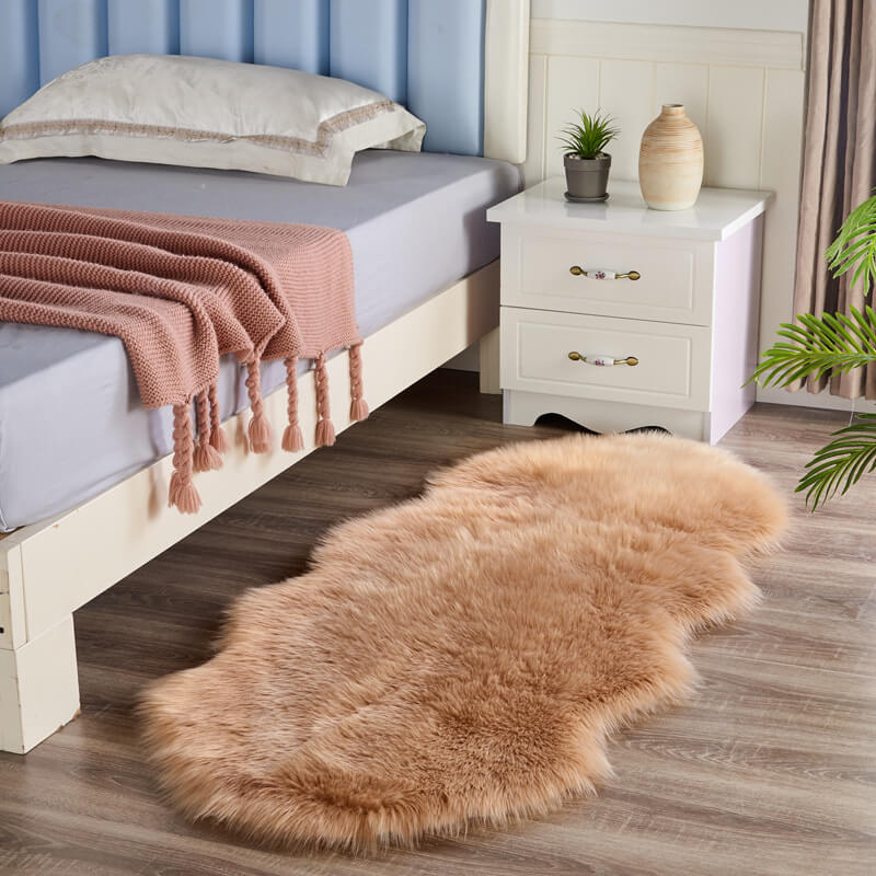 Plush Beige Faux Fur Runner 24 × 47 Inches — Sheepskin Style, Anti-Slip