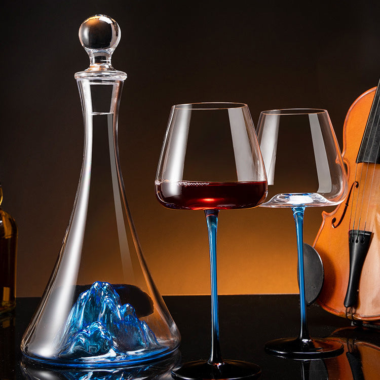 Set de pahare de vin și decantor, pictate manual, albastru cobalt, pentru vin roșu