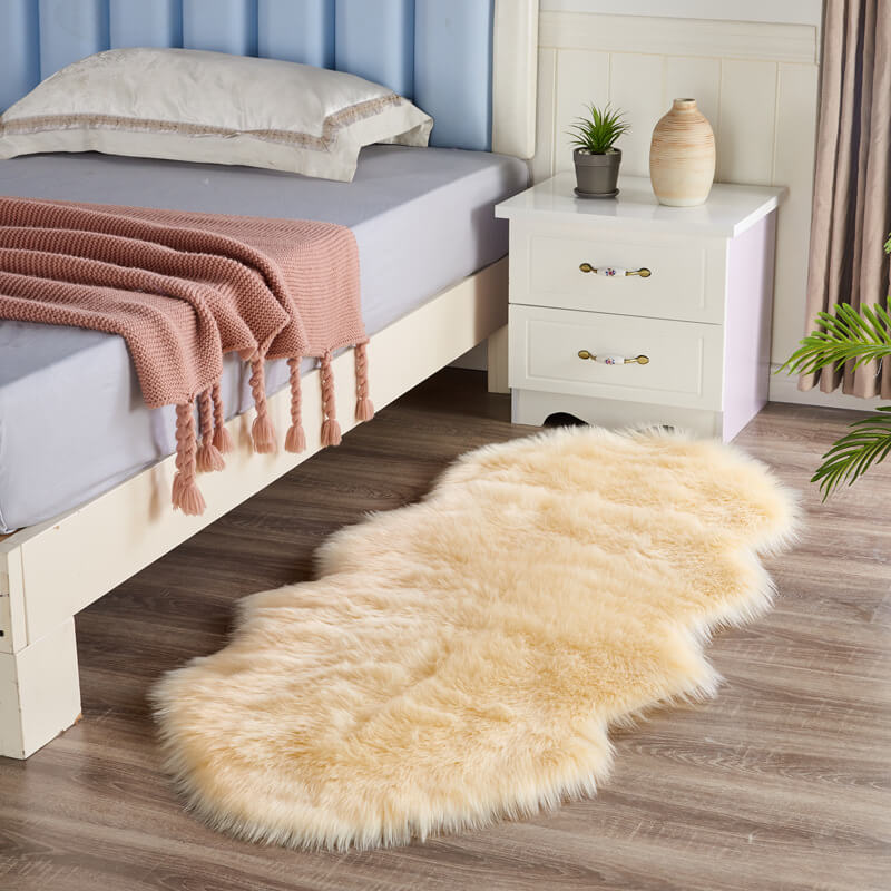 Plush Beige Faux Fur Runner 24 × 47 Inches — Sheepskin Style, Anti-Slip