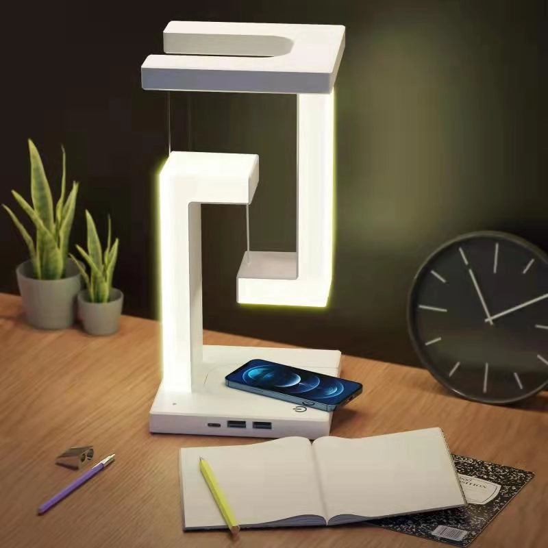 Plovoucí magnetická LED stolní lampa — bezdrátové nabíjení, dotykové stmívání