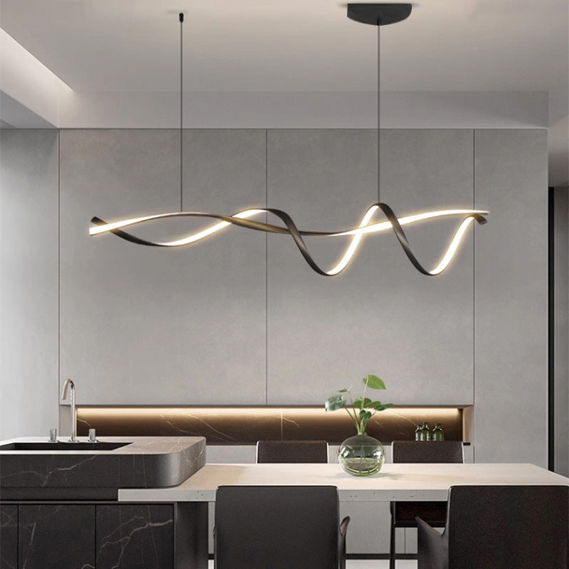 Hengende, lineær LED-lampe til kjøkkenøy, svart legering, justerbar kabel på 39-59 tommer, moderne, minimalistisk takarmatur