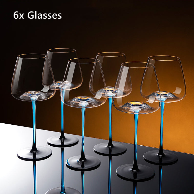 Set de pahare de vin și decantor, pictate manual, albastru cobalt, pentru vin roșu