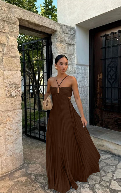 Robe tube plissée sans manches de couleur pure