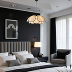 Blossom-Style Rattan Pendant Light With Black Accents