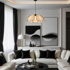 Blossom-Style Rattan Pendant Light With Black Accents