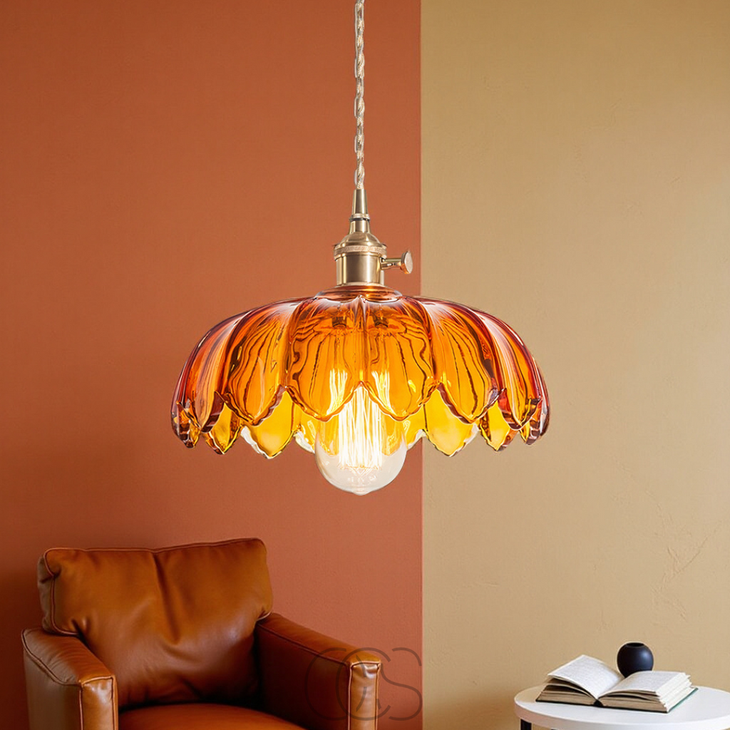 Vintage-Style Pendant Light With Glass Flower For Home Decor