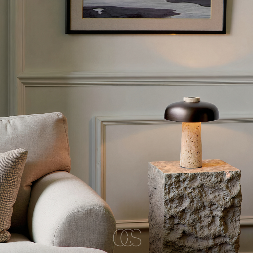 Table Lamp With Stone Finish For Modern Home Decor And Ambience