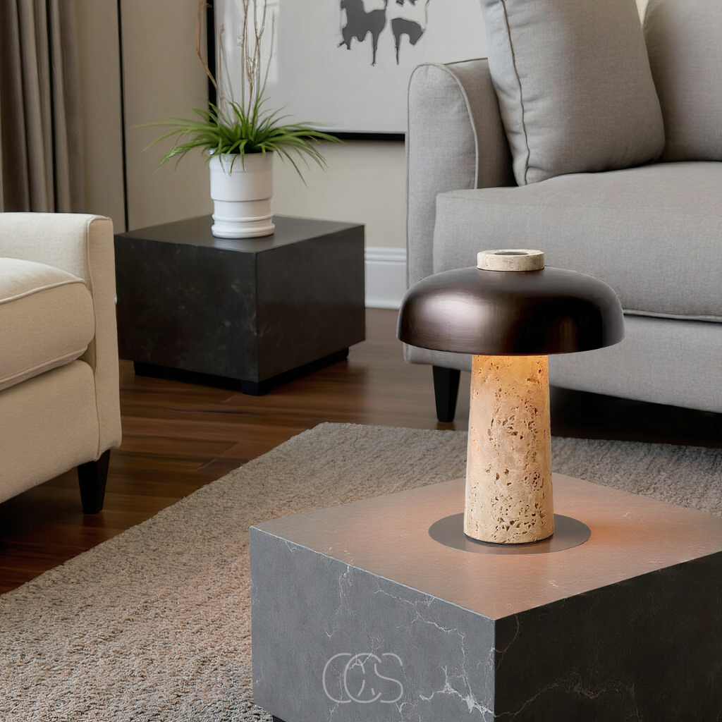 Table Lamp With Stone Finish For Modern Home Decor And Ambience