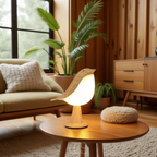 Wooden Bird Table Lamp With Wireless Warm Light For Home Decor