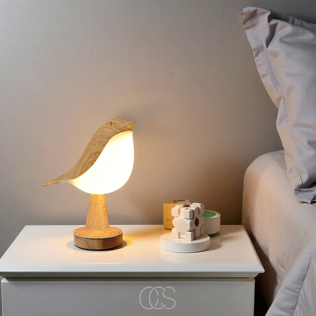 Wooden Bird Table Lamp With Wireless Warm Light For Home Decor