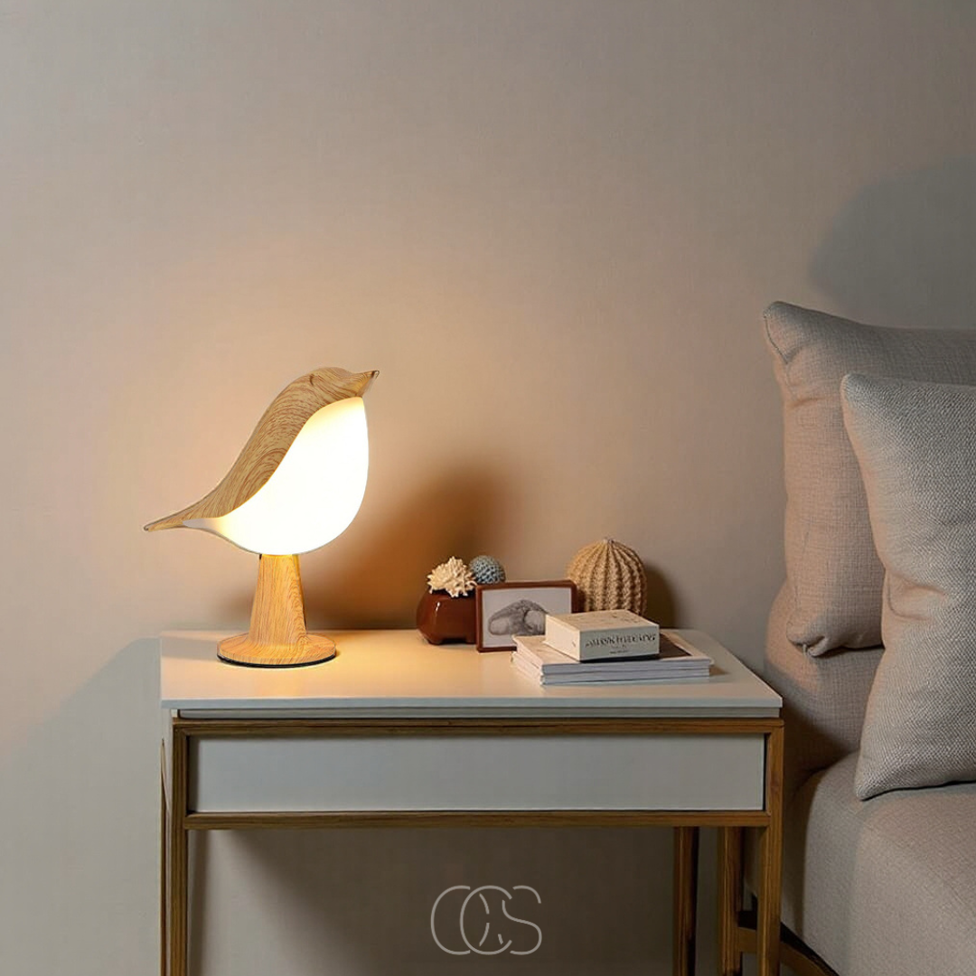 Wooden Bird Table Lamp With Wireless Warm Light For Home Decor
