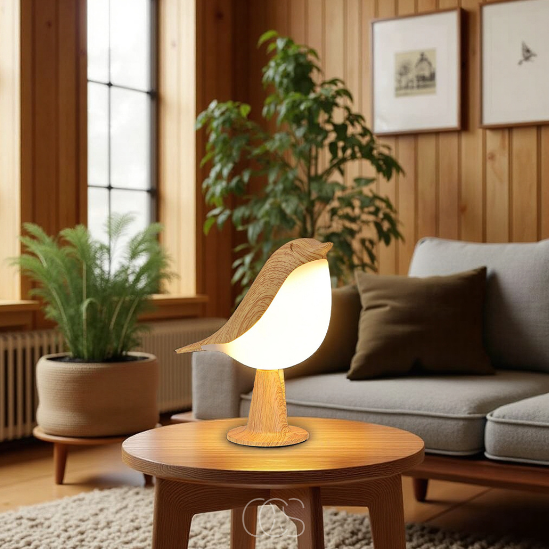 Wooden Bird Table Lamp With Wireless Warm Light For Home Decor