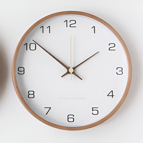 10-Inch Round Wood Wall Clock — Non-Ticking Quartz, Gray-White Frame