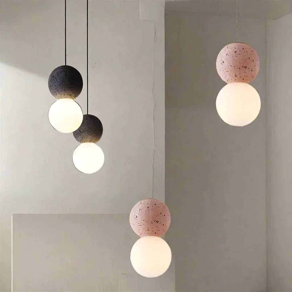 Vellon Geometric Pendant Light In Volcanic Stone Opal