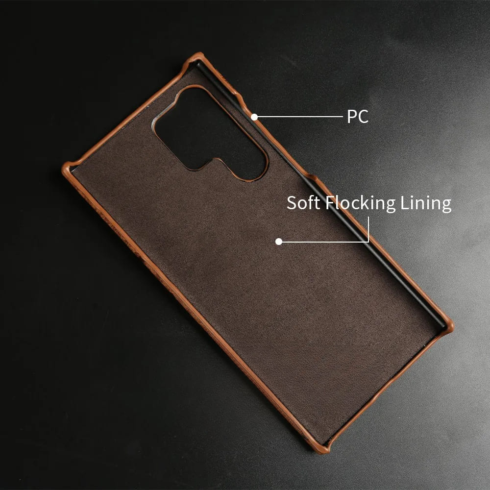 Texturované kožené pouzdro Samsung — nárazuvzdorné, zvýšené okraje, S22-S26/Note 20