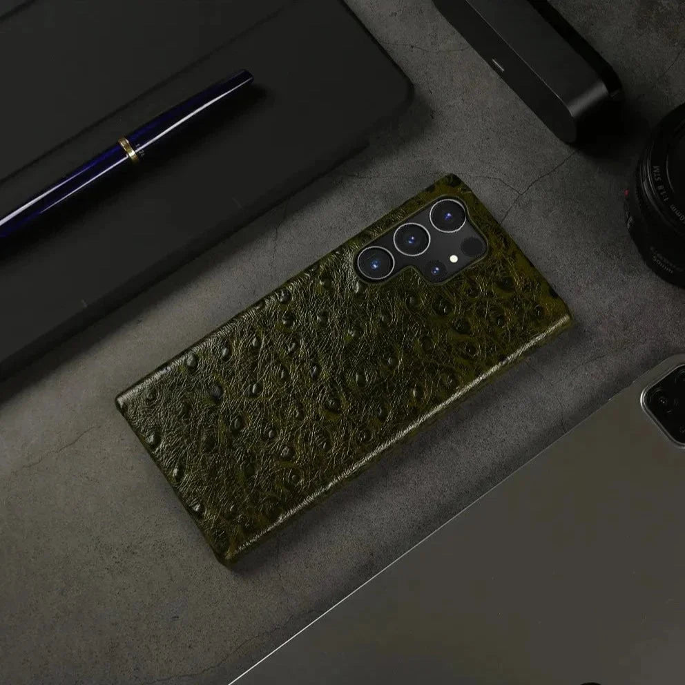Texturované kožené pouzdro Samsung — nárazuvzdorné, zvýšené okraje, S22-S26/Note 20
