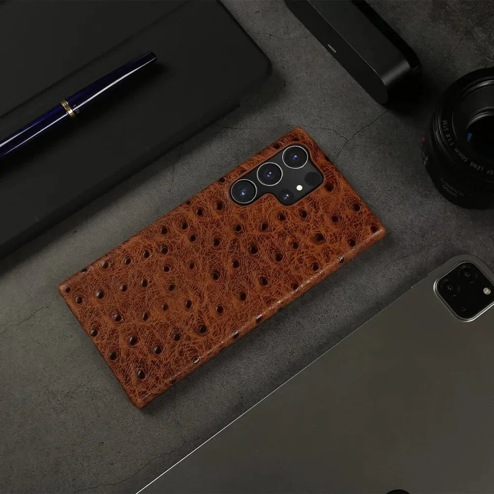 Texturované kožené pouzdro Samsung — nárazuvzdorné, zvýšené okraje, S22-S26/Note 20