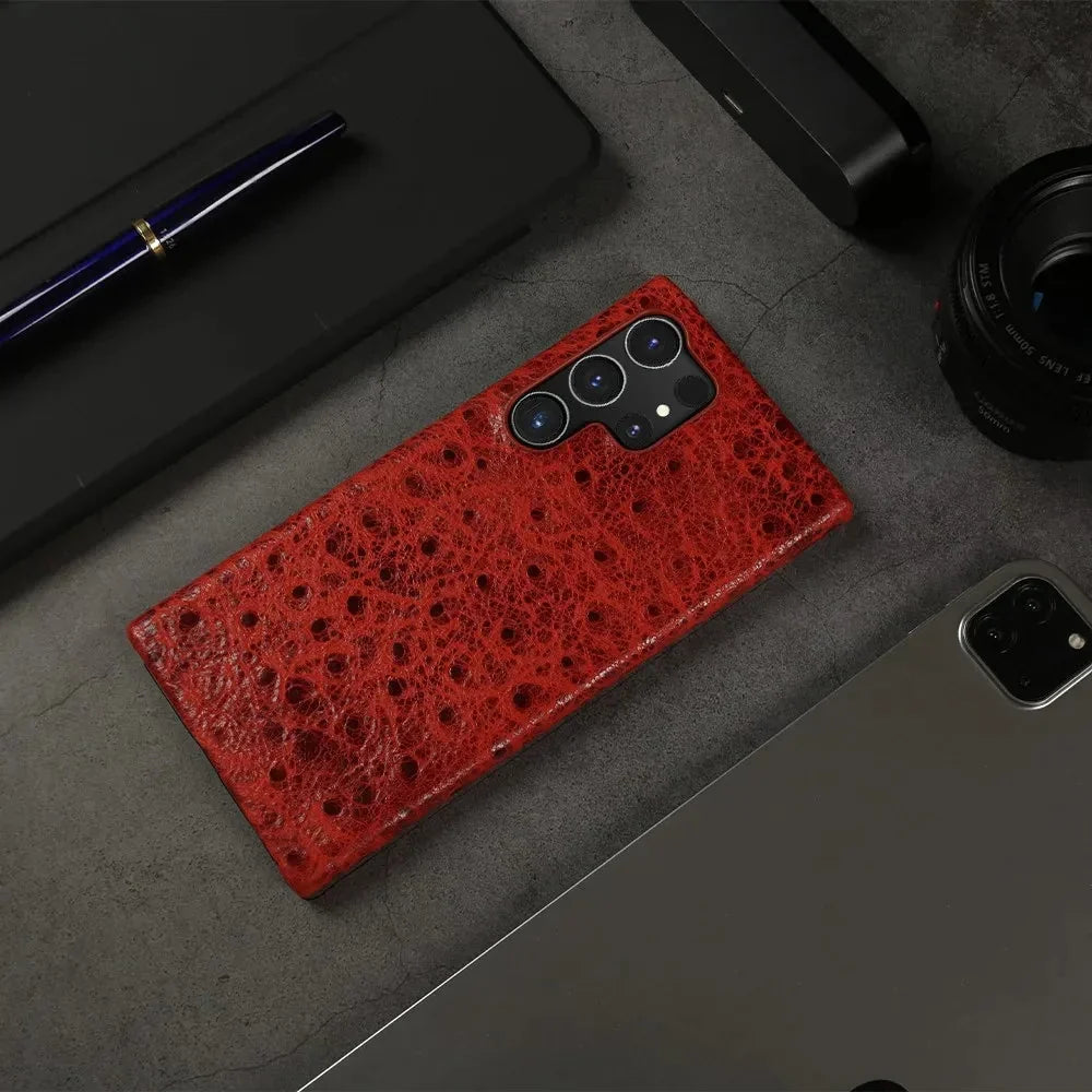 Texturované kožené pouzdro Samsung — nárazuvzdorné, zvýšené okraje, S22-S26/Note 20