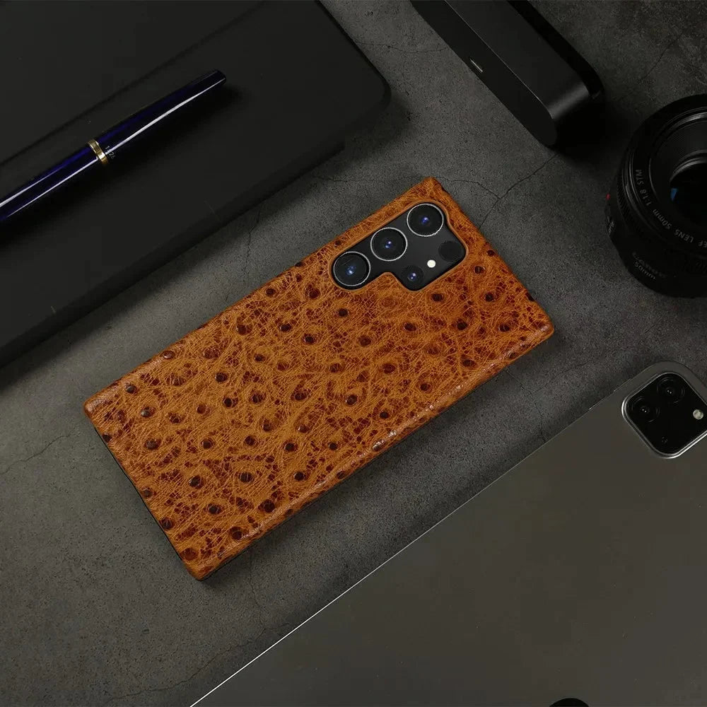 Texturované kožené pouzdro Samsung — nárazuvzdorné, zvýšené okraje, S22-S26/Note 20