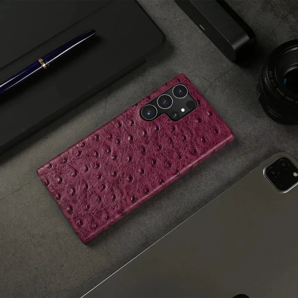 Texturované kožené pouzdro Samsung — nárazuvzdorné, zvýšené okraje, S22-S26/Note 20