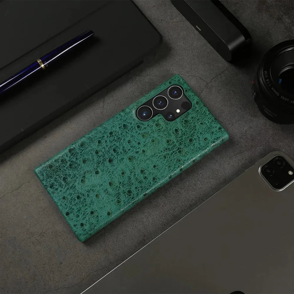 Texturované kožené pouzdro Samsung — nárazuvzdorné, zvýšené okraje, S22-S26/Note 20
