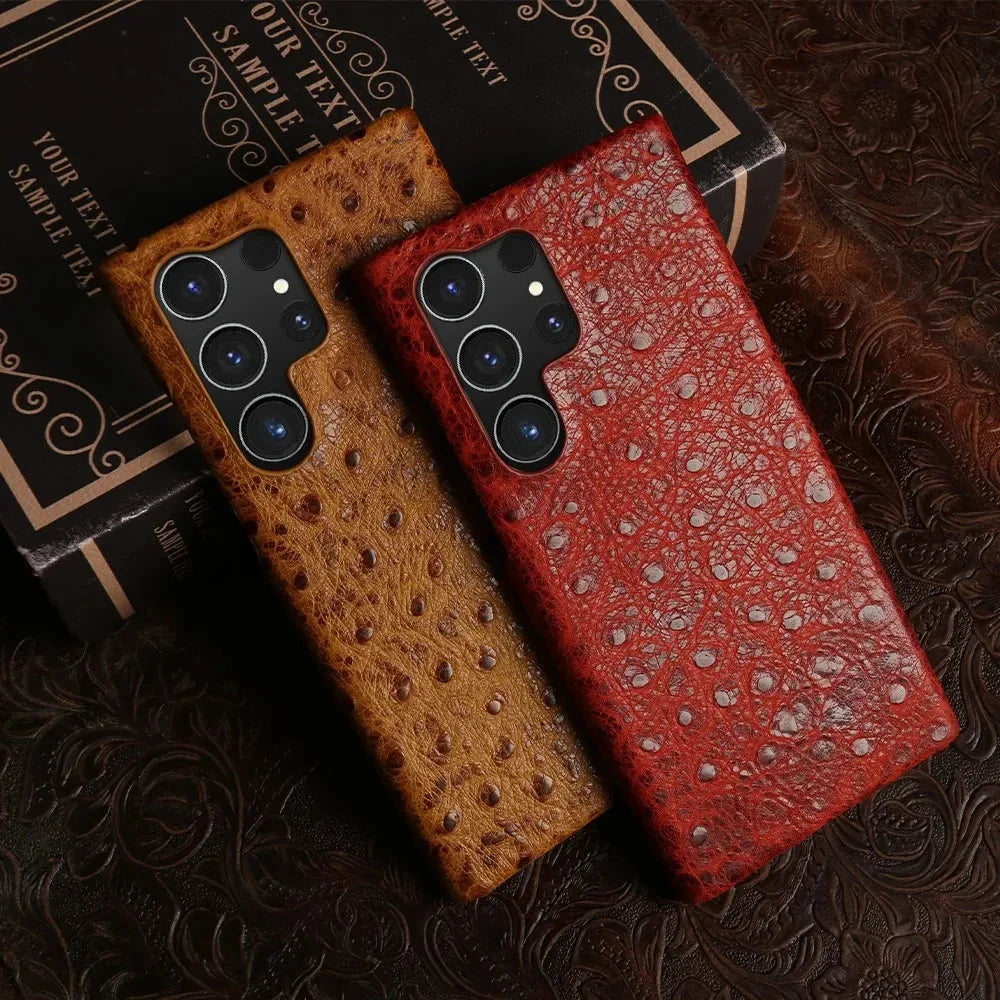 Texturované kožené pouzdro Samsung — nárazuvzdorné, zvýšené okraje, S22-S26/Note 20