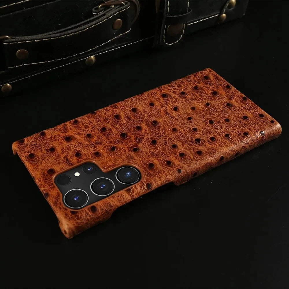 Texturované kožené pouzdro Samsung — nárazuvzdorné, zvýšené okraje, S22-S26/Note 20