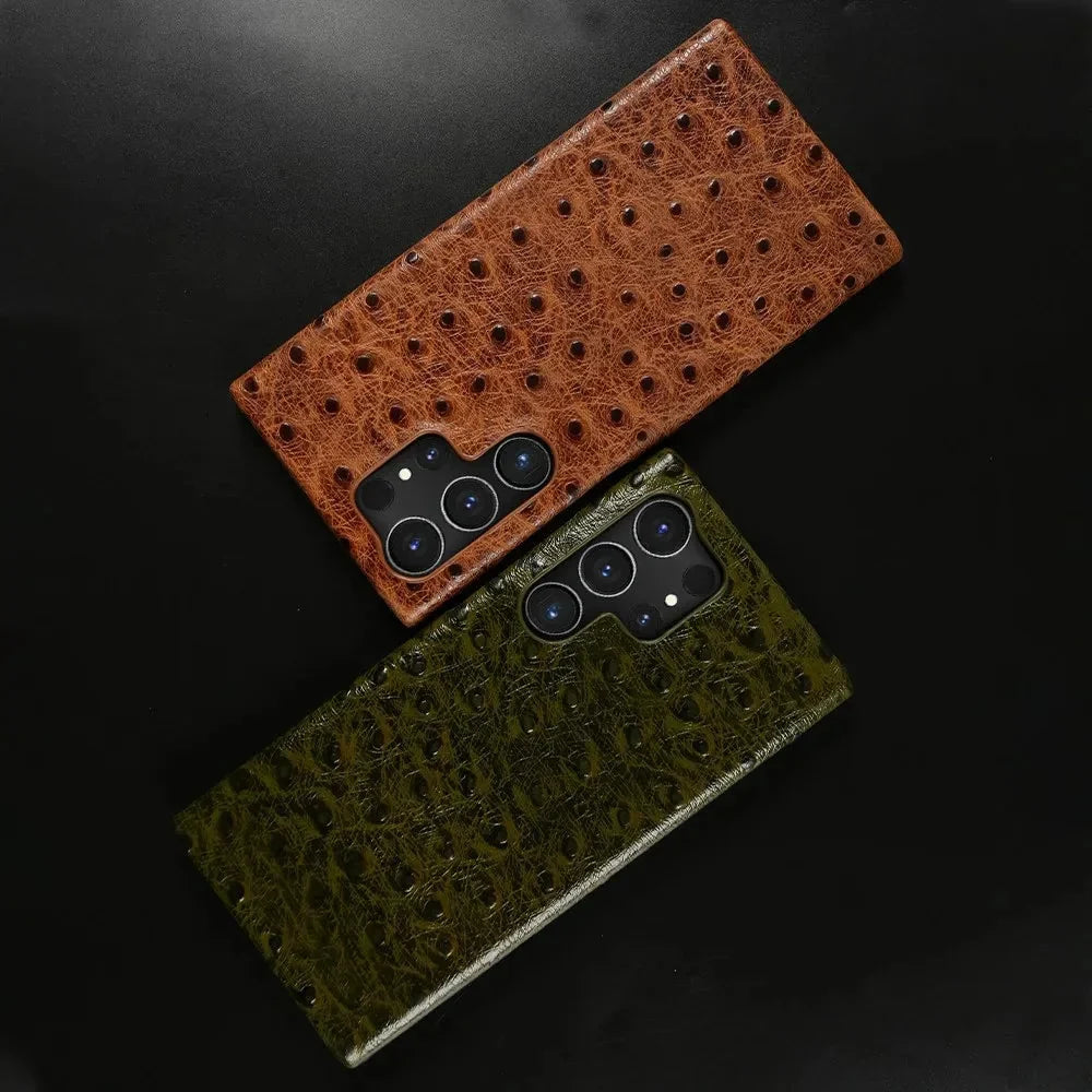 Texturované kožené pouzdro Samsung — nárazuvzdorné, zvýšené okraje, S22-S26/Note 20