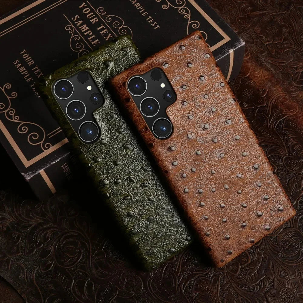 Texturované kožené pouzdro Samsung — nárazuvzdorné, zvýšené okraje, S22-S26/Note 20