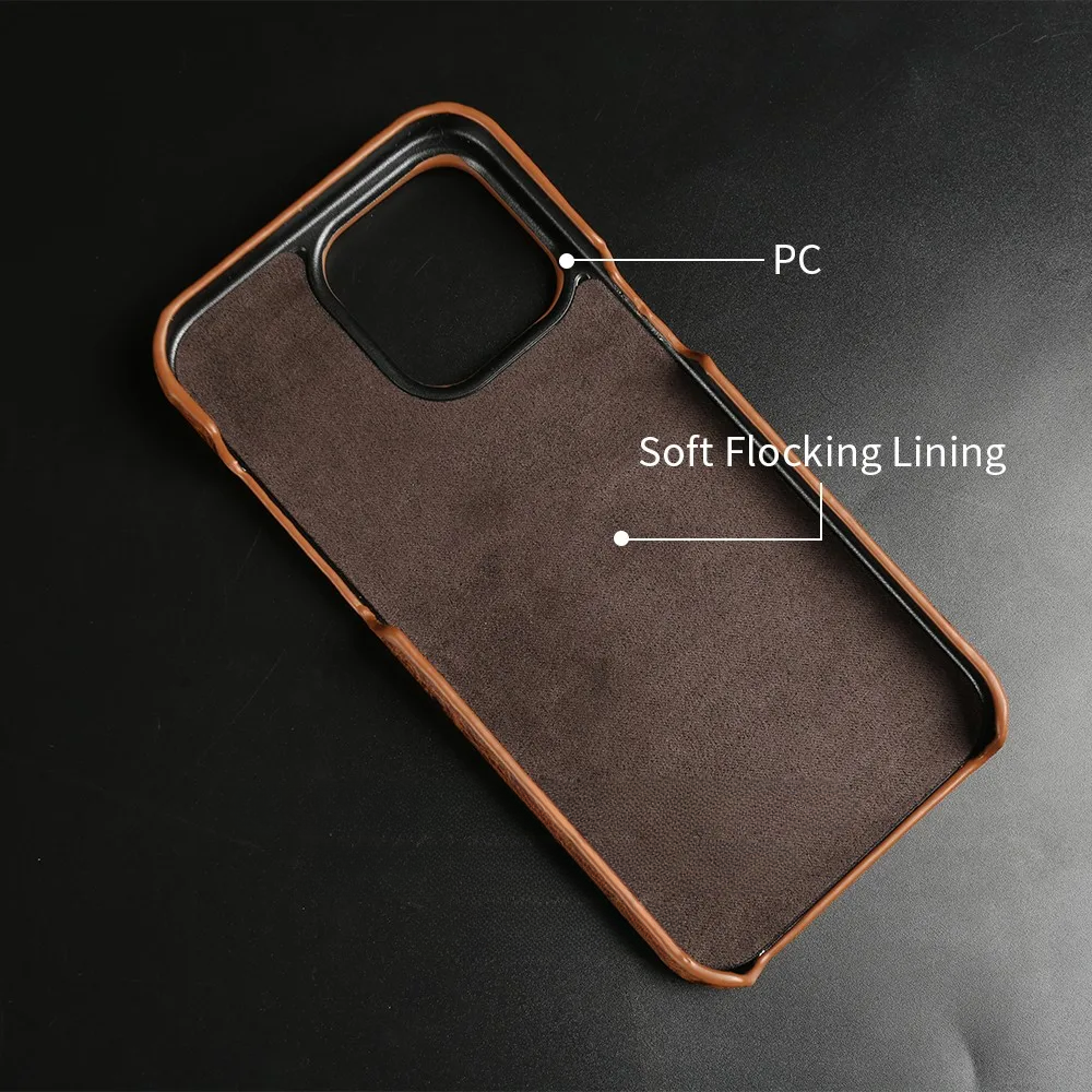 Capa de iPhone em couro genuíno de avestruz 14/15/16/17 — Proteção contra impactos