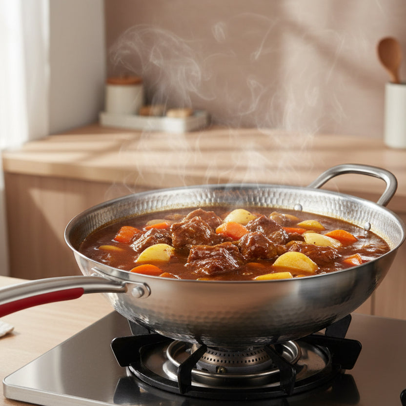Premium Titanium Wok with Curved Base for Induction Cooking - Euroselle