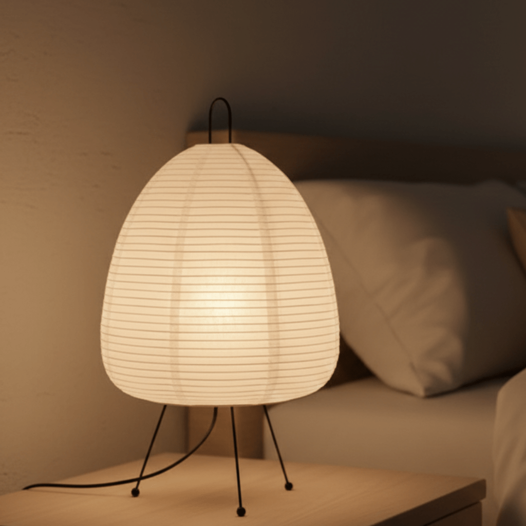 NovaLight-lämmin riisipaperinen pöytälamppu — retrohenkinen siluetti, pehmeä hehku