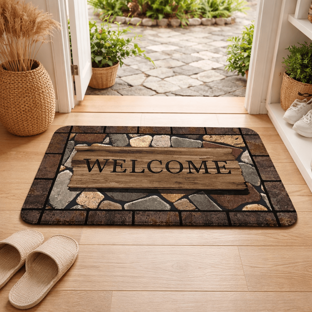 PetalGuard Non Slip Floor Mat — Floral Script Design