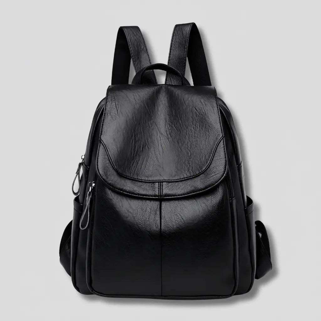 Sac à dos pour femme en cuir végan — fermeture éclair de sécurité à l'arrière