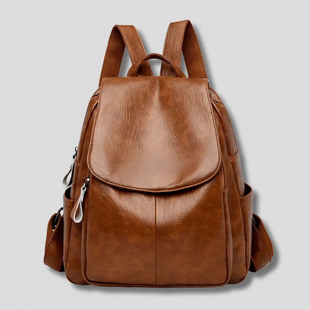 Sac à dos pour femme en cuir végan — fermeture éclair de sécurité à l'arrière
