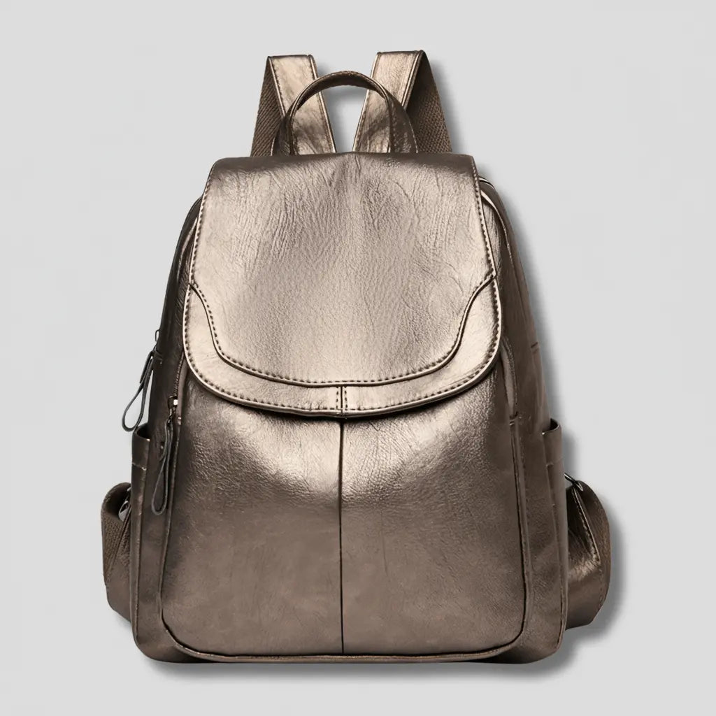 Sac à dos pour femme en cuir végan — fermeture éclair de sécurité à l'arrière