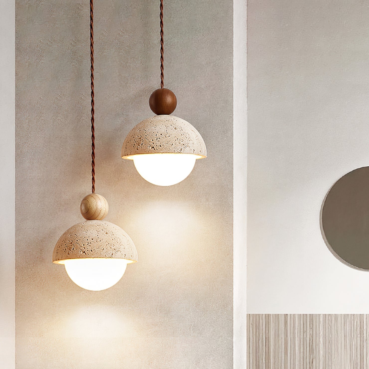 Aurelle | Pendant Light With Travertine Glass Dome
