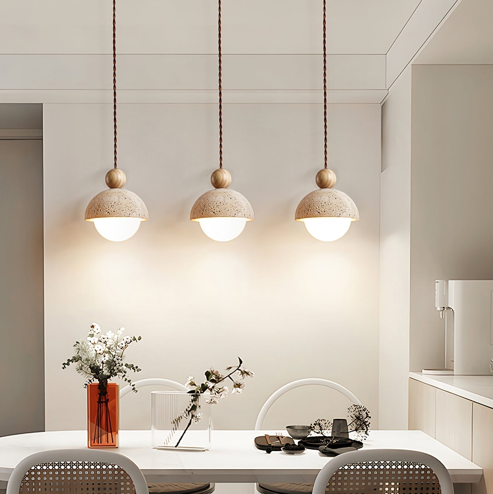Aurelle | Pendant Light With Travertine Glass Dome