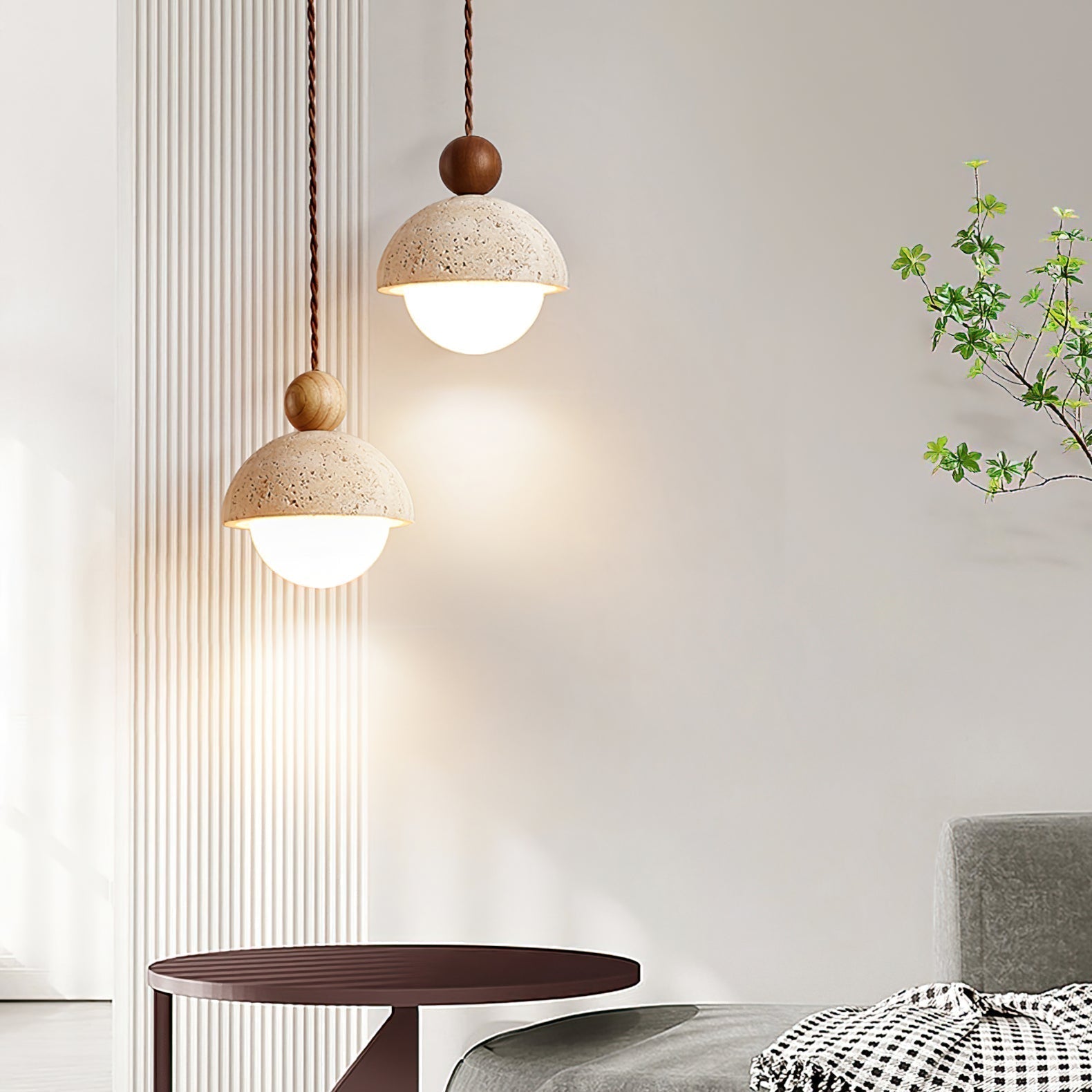 Aurelle | Pendant Light With Travertine Glass Dome