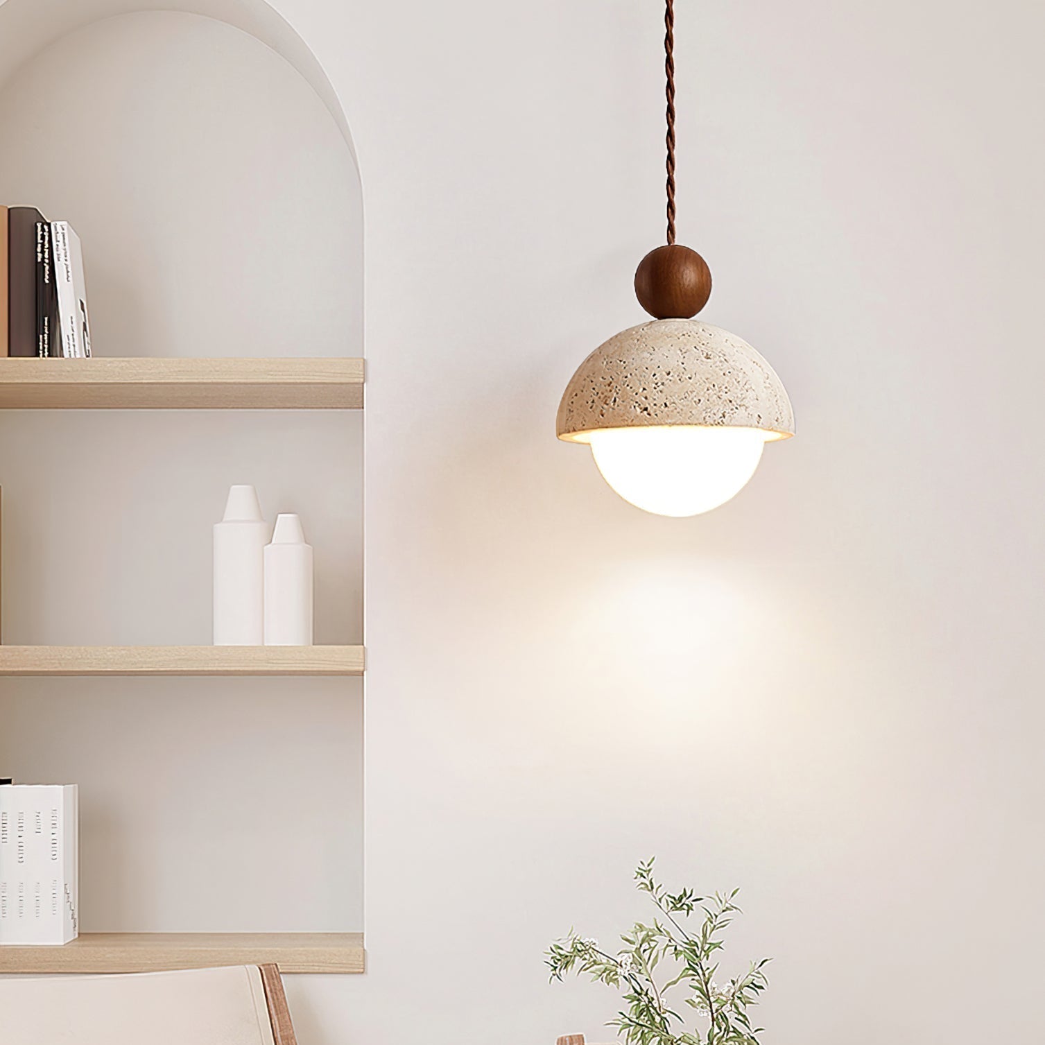 Aurelle | Pendant Light With Travertine Glass Dome