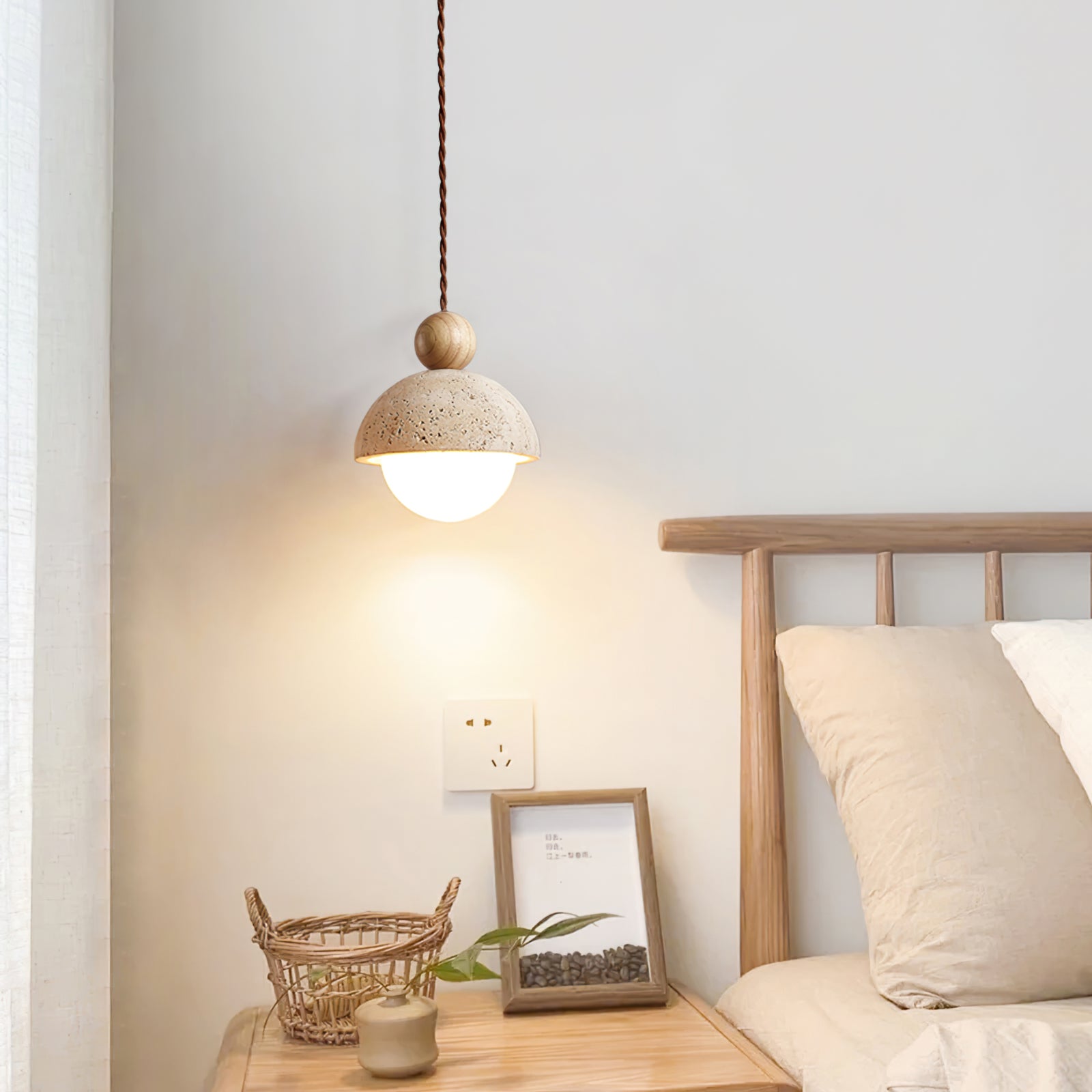 Aurelle | Pendant Light With Travertine Glass Dome