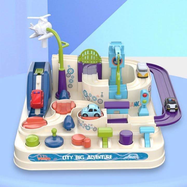 Circuit de jeu urbain interactif sans piles UrbanQuest — Voiture, hélicoptère et grue mécaniques en mouvement, dès 3 ans