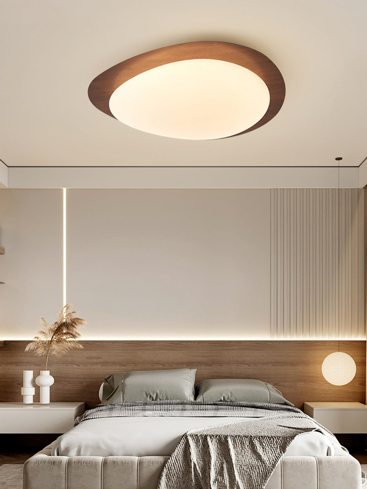 Plafoniera LED Riverstone — profilo ribassato da 8 cm, finitura effetto venatura del noce
