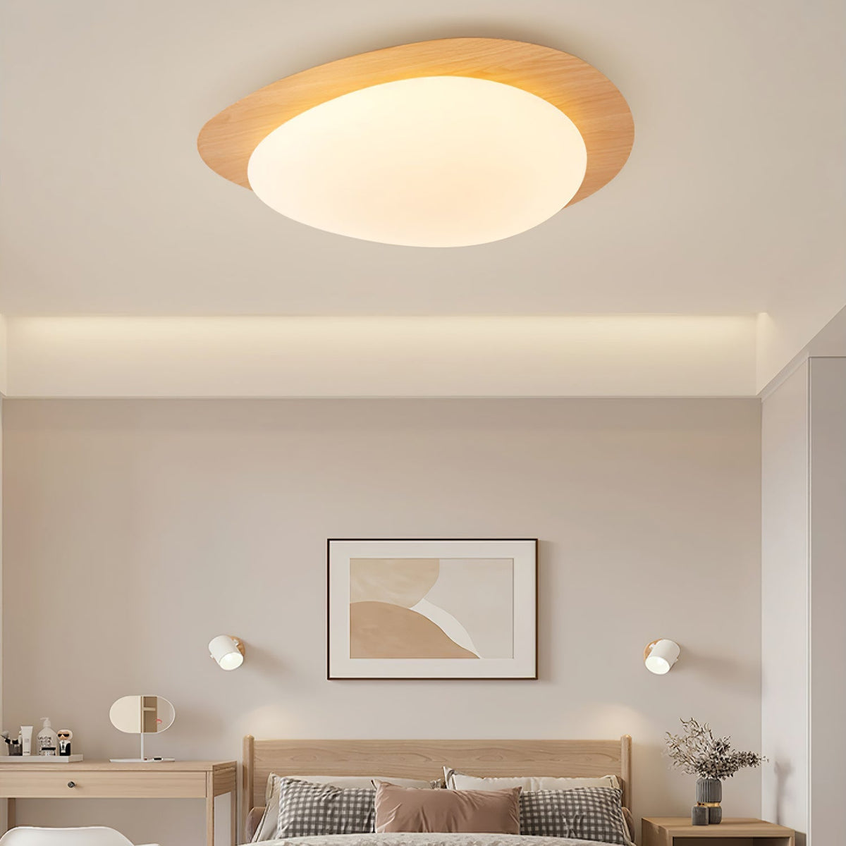 Plafoniera LED Riverstone — profilo ribassato da 8 cm, finitura effetto venatura del noce