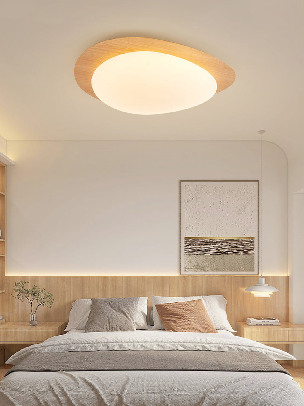 Plafoniera LED Riverstone — profilo ribassato da 8 cm, finitura effetto venatura del noce