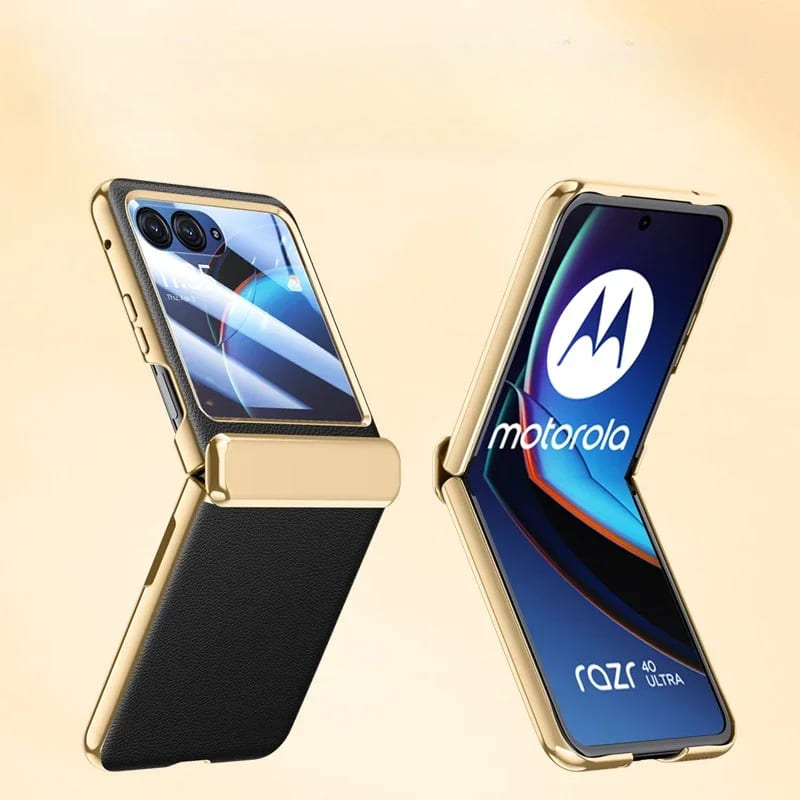 Motorola Razr-hoesje — veganistisch leer, schermbeschermer, gegalvaniseerd frame