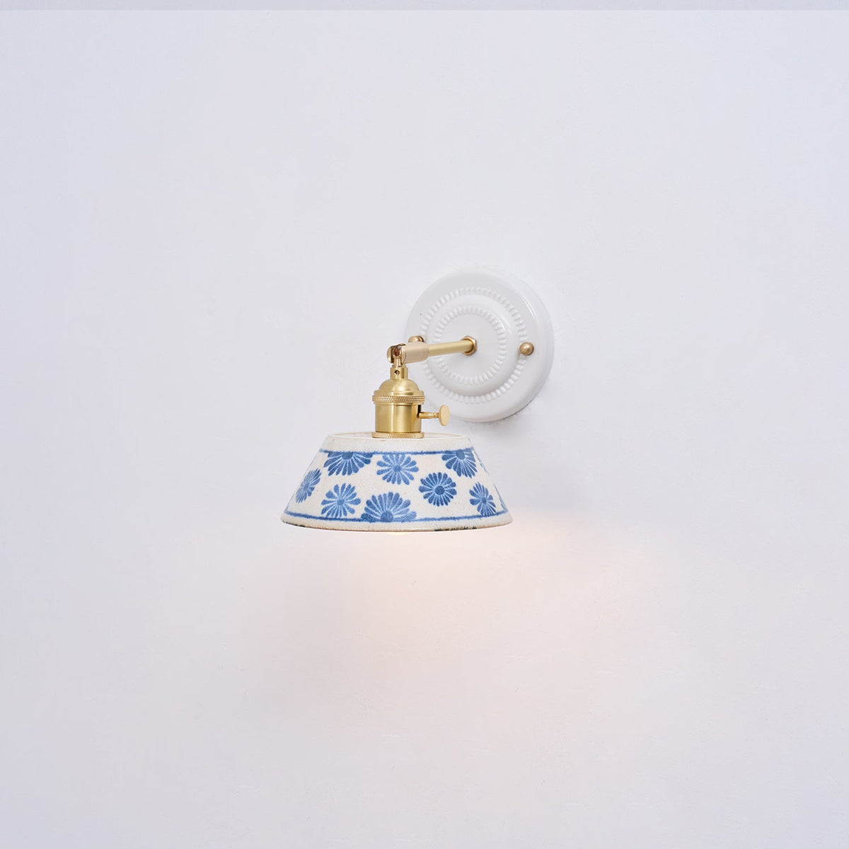 Blue & White Ceramic Sconce — Brass Hardware, Hardwired E26 Socket