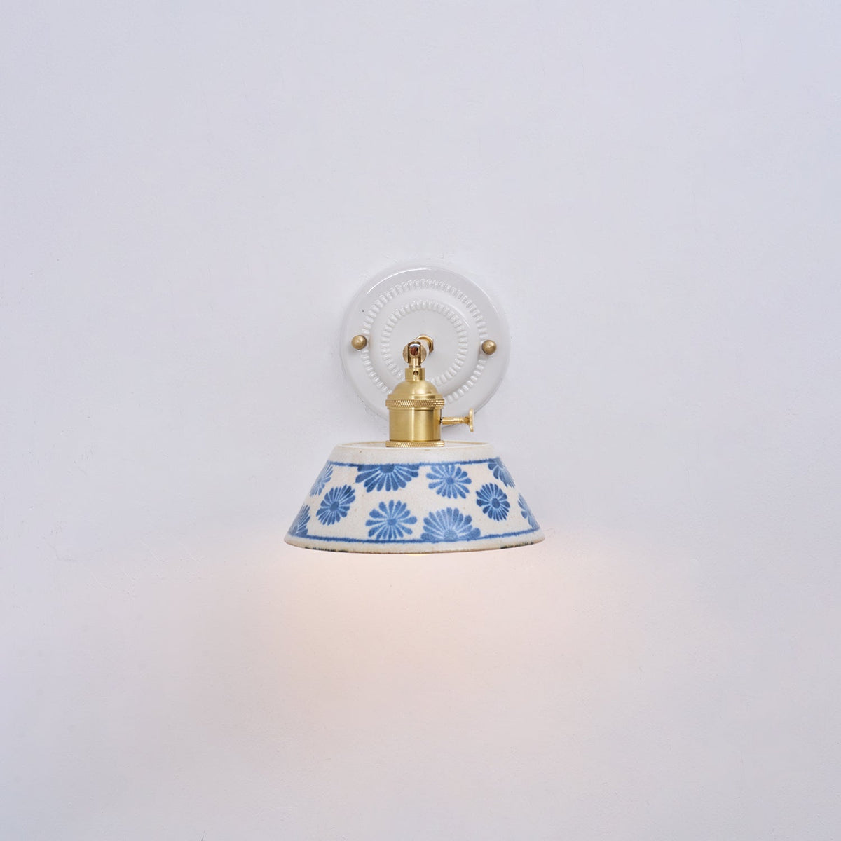 Blue & White Ceramic Sconce — Brass Hardware, Hardwired E26 Socket