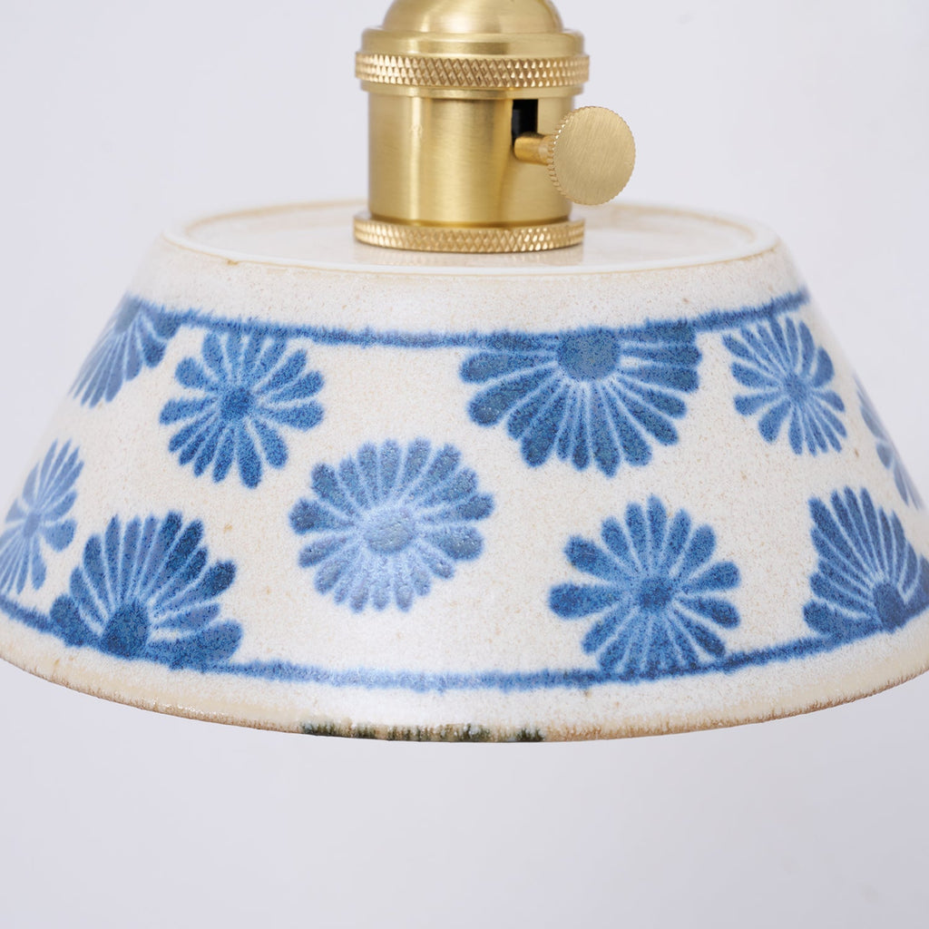 Blue & White Ceramic Sconce — Brass Hardware, Hardwired E26 Socket